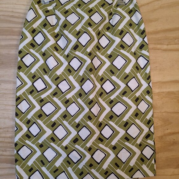LAFAYETTE 148 Pencil Skirt Size 6 Geometric Retro Vtg 90s Green White Silk Blend - Picture 2 of 9